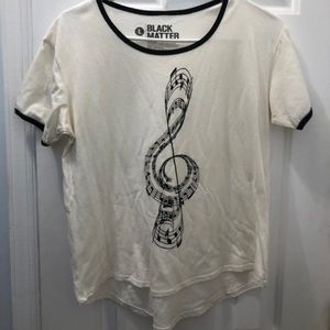 Juniors size large white tshirt with felt treble clef print from Hot Topic